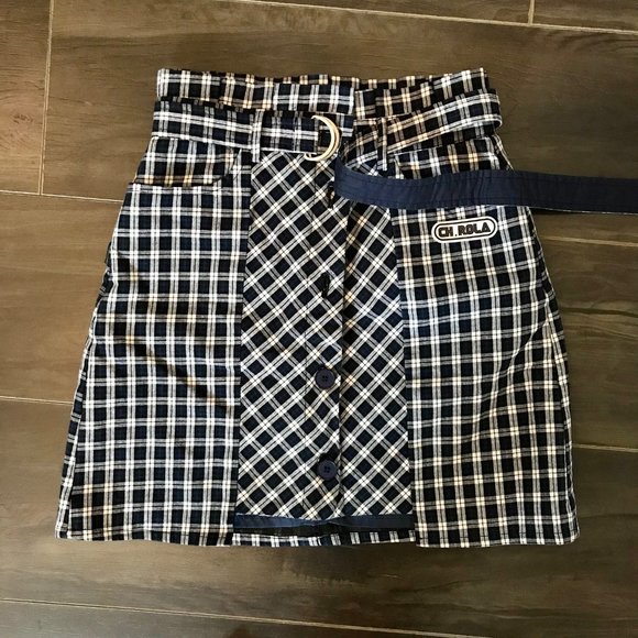 Rola Rola Unbalanced checkered black cute top and skirt set Kpop - Picture 4 of 5